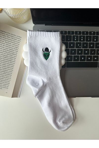 AYDK Cowboy Hat Alien Embroidered Summer Winter White Cotton Unisex Casual Comfort Socket Socks