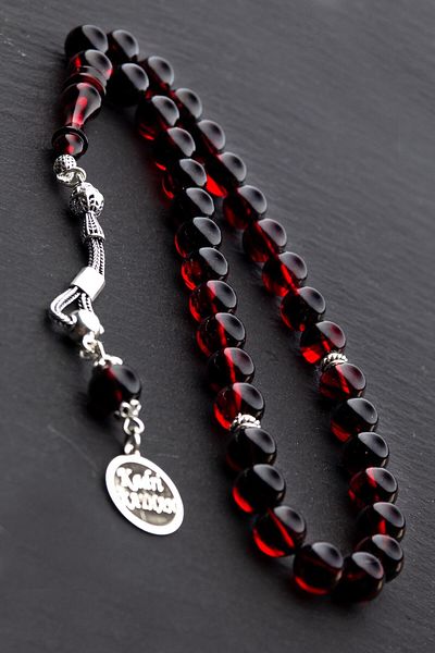 OTTOTESBİH Fire Amber Prayer Beads with Silver Tassels