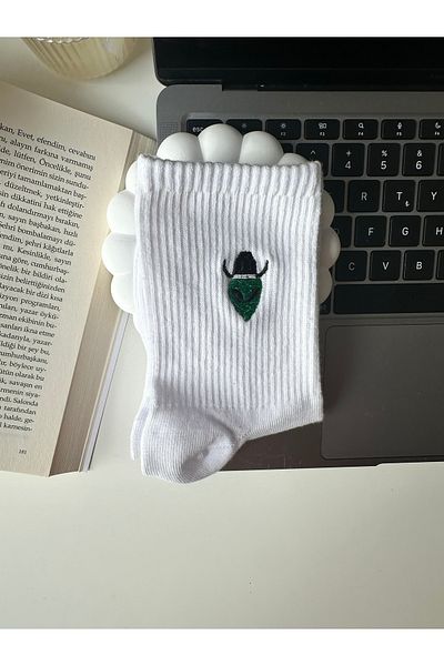 AYDK Cowboy Hat Alien Embroidered Summer Winter White Cotton Unisex Casual Comfort Socket Socks