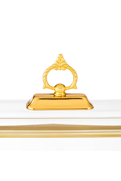 Dania Rectangular acrylic serving plate with a golden cover for pastries, sweets and all buffets, size 54*32 cm