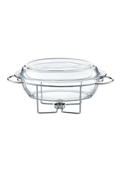 Ambition Vas termorezistent cu incalzitor 4.5L, suport argintiu, chafing dish, Saule