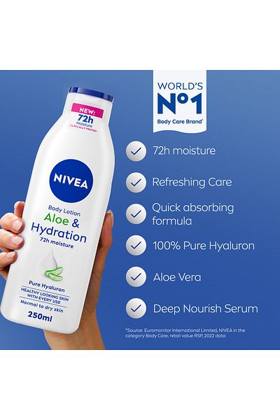 NIVEA Aloe & Hydration Body Lotion, Aloe Vera, Normal to Dry Skin, 250ml, Pack of 2