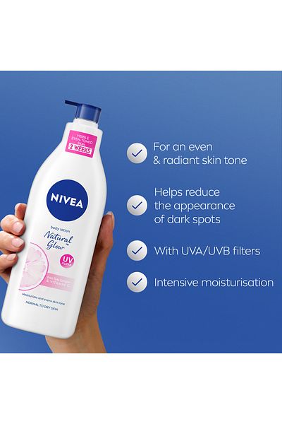 NIVEA Natural Glow Body Lotion, Even Tone Complex & Vitamin C, All Skin Types, 400ml, Pack of 2