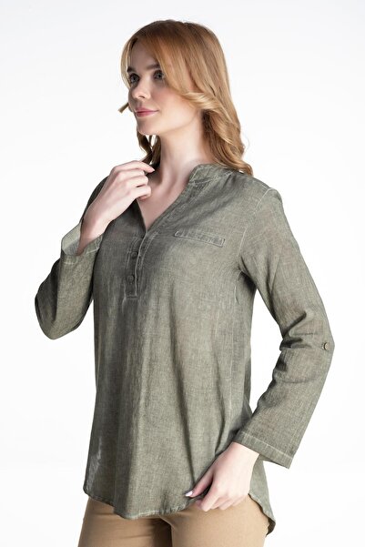 Eliş Şile Bezi Μακρυμάνικη ύφασμα Şile Acacia Καλοκαιρινή Μπλούζα Χακί Χκ