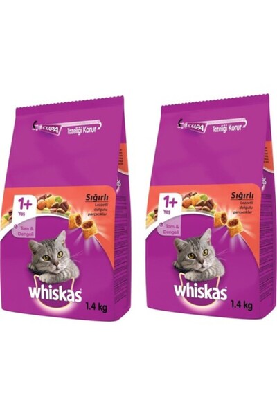 Whiskas Sığır Etli Yetişkin Kedi Maması 1,4 Kg X 2 Adet