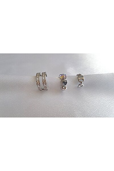 ERKA AKSESUAR 3'lü Earcuff Sıkıştırmalı Delik Gerektirmeyen Kıkırdak Küpe
