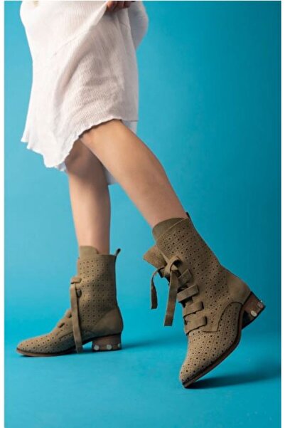 inyola 8011 KADIN HAKİKİ SÜET DERİ BAĞCIKLI YAZLIK BOT