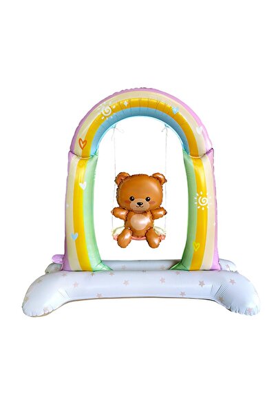 Patladı Gitti Salıncakta Sallanan Ayıcık Folyo Balon Ayaklı Baby Shower Balon