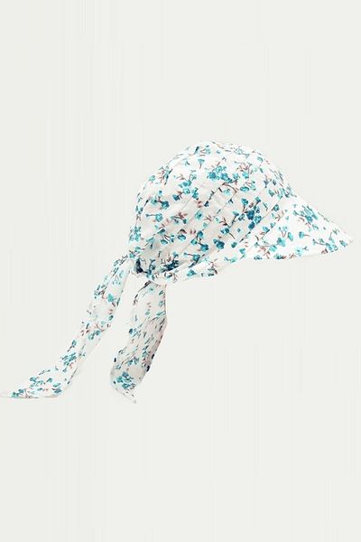 Külah Women's Tie-Up Scarf Brim Daisy Patterned Beach Hat - Ecru