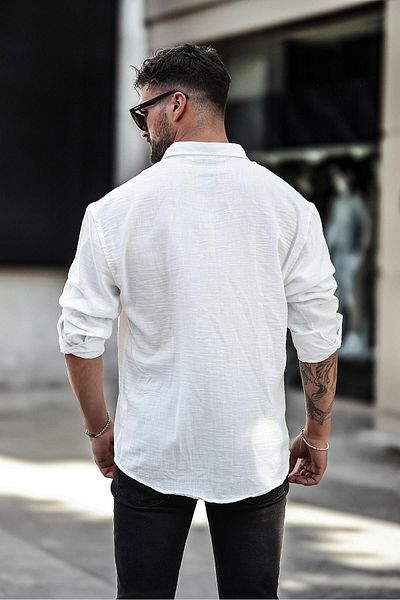 Delpino Καλοκαιρινό λινό πουκάμισο Oversize μακρυμάνικο