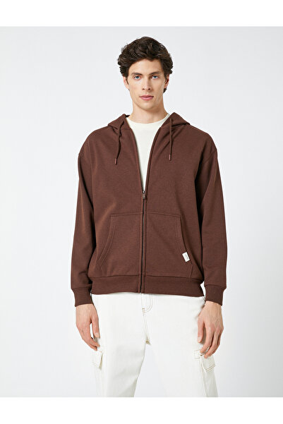 Koton Φούτερ με φερμουάρ με κουκούλα, τσέπη με λεπτομέρεια, κορδέλα με στάμπα με ετικέτα