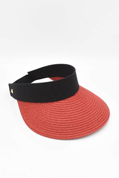 Külah قبعة شاطئ من القش ذات حافة واسعة باللون الأحمر - تفاصيل قناع
