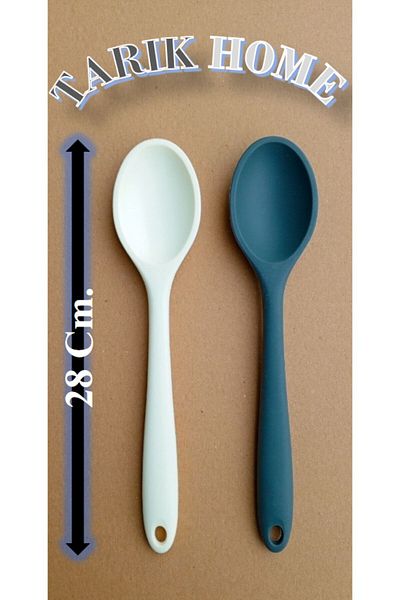 TARIK HOME Set of 2 Gray White 28 cm Ultra Hard Tip High Heat Resistant Silicone Serving Spoon