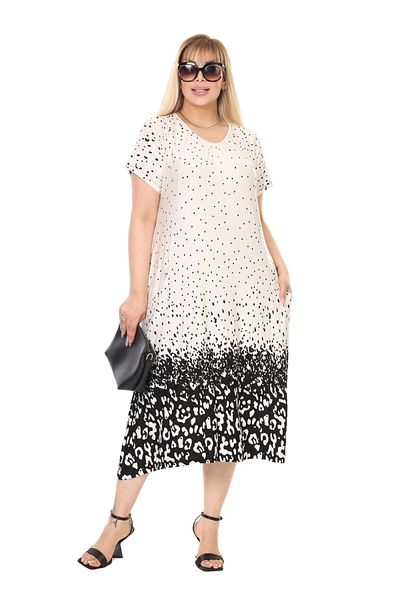 MELSAY Women's Short Sleeve Beige Polka Dot Skirt Leopard Pattern Standard Fit Viscose Dress 44-52 Size Range