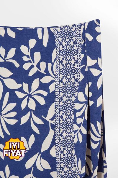 Kübra Tekstil Fusta de damă, albastră, cu model, lungime midi, fustă de damă