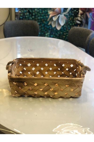 Sever Wooden Wicker Rectangular Basket 40X30X11Cm