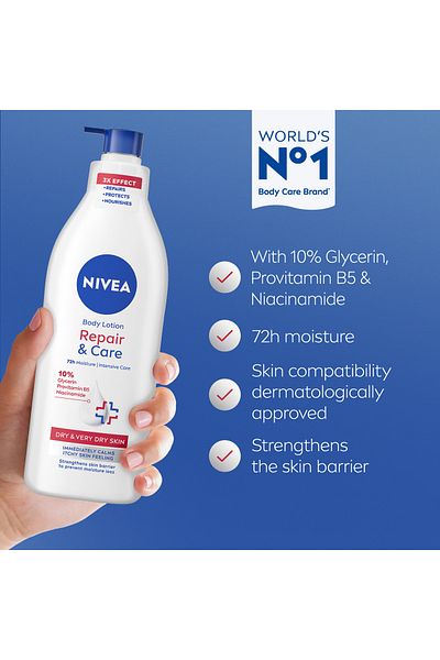 NIVEA Repair & Care Body Lotion, Dexpanthenol, Very Dry Skin, 400ml, Pack of 2