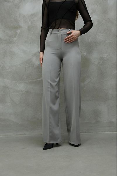 Sea Queen Women's Gray High Waist Palazzo Fabric Trousers