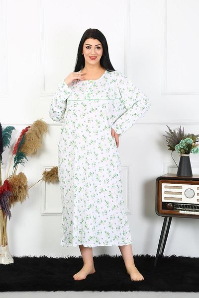Akbeniz Λευκό μακρυμάνικο γυναικείο νυχτικό - Plus Size 1363