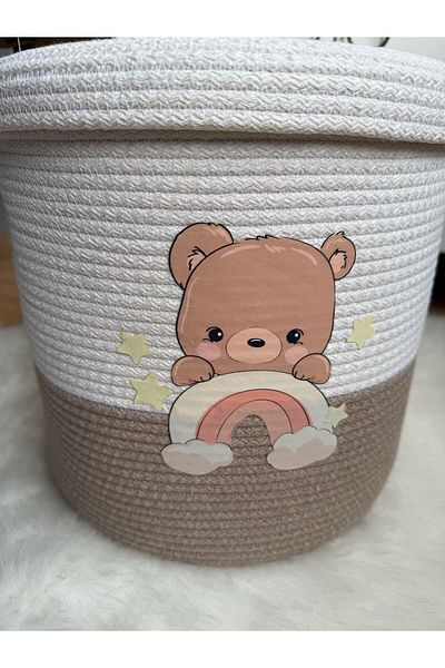 Secem Boutique Teddy Bear Toy Basket, Jute Cover Basket, 30X30