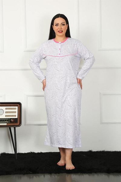 Akbeniz Fuchsia Long Sleeve Mother's Nightgown - Big 1359
