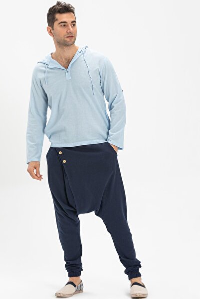 Eliş Şile Bezi Ανδρικό φούτερ με κουκούλα Şile υφασμάτινη διπλή τσέπη Ice Blue Bmv