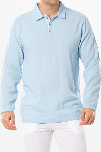 Eliş Şile Bezi Μακρυμάνικο Ανδρικό καλοκαιρινό μπλουζάκι Foça Violet Ice Blue Bmv