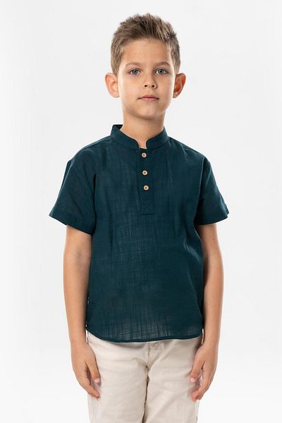 Eliş Şile Bezi Tricou pentru băiat cu mânecă scurtă din bumbac slub Bodrum Summer Dark Petrol 3069