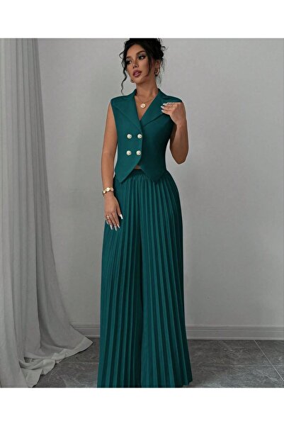 guller tekstil KADIN yelekli piliseli pantolon ikili takım