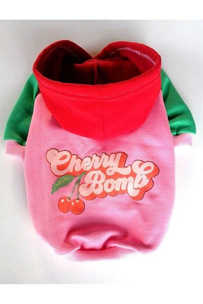 PATİBÖR Pink Cherry Hooded Dog Sweatshirt