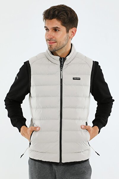 MARATON سترة رجالية عادية ياقة مرتفعة متوسطة الطول بلون الحجر