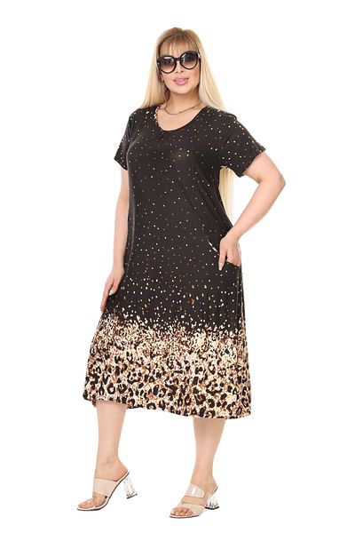MELSAY Women's Leopard Pattern Black Eta Black Polka Dot Viscose Dress 44-52 Size Range