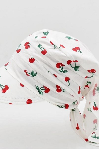 Külah Cherry Patterned Brim Bandana for 8-15 Years Old Children - Beach Hat