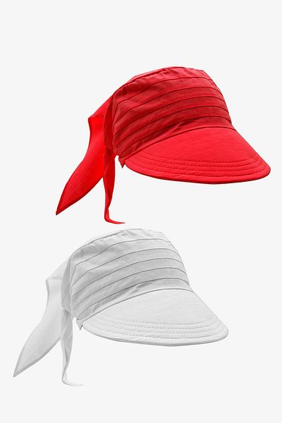 Külah Women's Tie-Up Brim Scarf Bandana Beach Hat 2 Pack Red/White