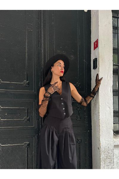 minaaise Black Polyviscon Vest 28022