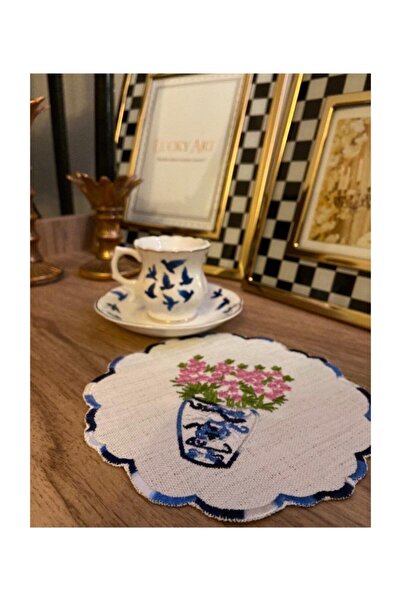 ref crea Șervețel de cocktail brodat Refcrea cu flori în vază roz