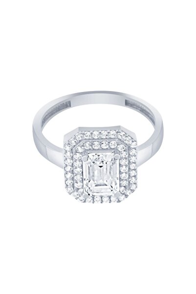 Diamond Line-Gülaylar Beyaz Altın 14 Ayar Baget Taşlı Yüzük