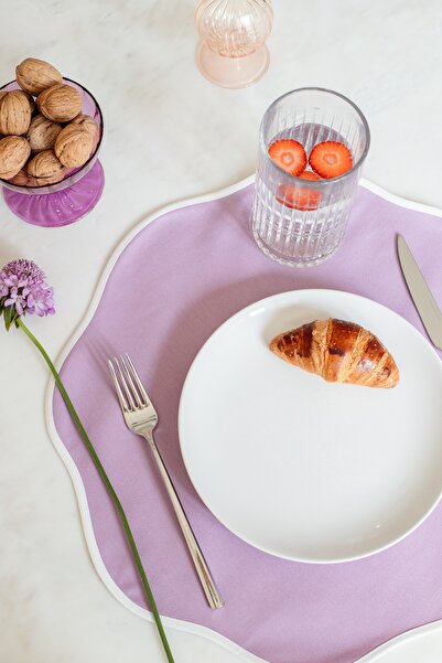 SUENO DESIGN STUDIO Lila-Beyaz Bulut 2'li Amerikan Servis & Peçetelik 40x40 cm