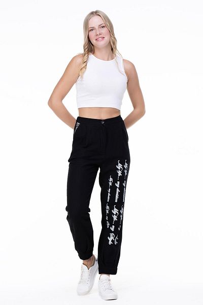 Eliş Şile Bezi Autumn and Winter Black Pants Flannel with Willing Printing