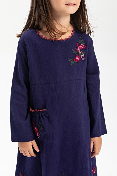 Eliş Şile Bezi Uzun Kol Şile Bezi Burçak Yazlık Çocuk Elbise Mor Mor