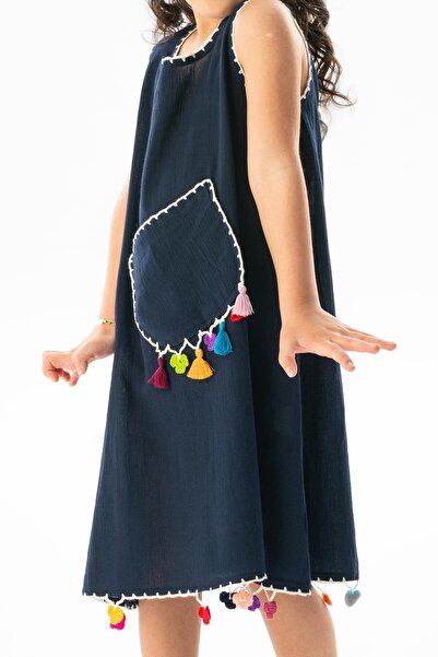 Eliş Şile Bezi Mine Şile Bezi Дитяче літнє плаття темно-синє Lcvt