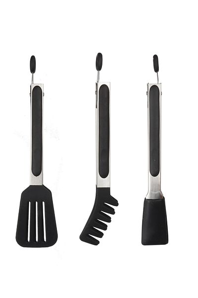 HOMENIVA Set of 3 Silicone Steel Tongs Set - Adjustable Tongs Set