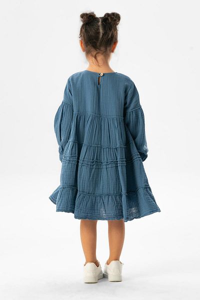 Eliş Şile Bezi Μακρυμάνικο Ilay Summer Muslin Παιδικό Φόρεμα Indigo Indg