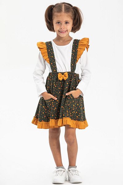 Eliş Şile Bezi Miray Flannel Παιδική φθινοπωρινή και χειμερινή φούστα Salopet με τραγανό σχέδιο πράσινο Ysl