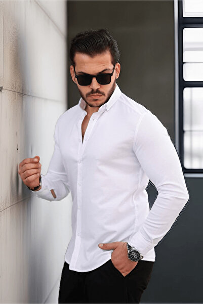Valiberta Likralı Regular Fit Nefes Alabilir Klasik Erkek Oxford Gömlek - Beyaz