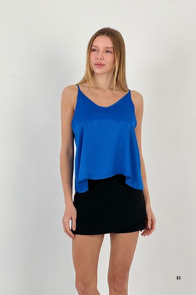 Miss Poem Women's Thin Strap Summer Backless Blue Blouse