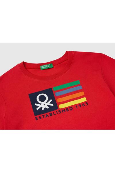 United Colors of Benetton Boy's Red Benetton Logo Printed T-Shirt