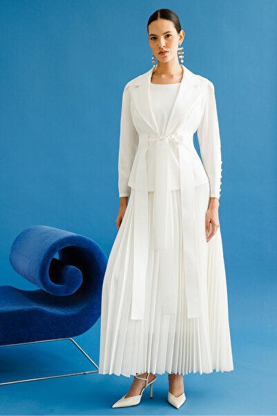 Nefeli Pilise Etekli Elbise & Ceket İkili Set