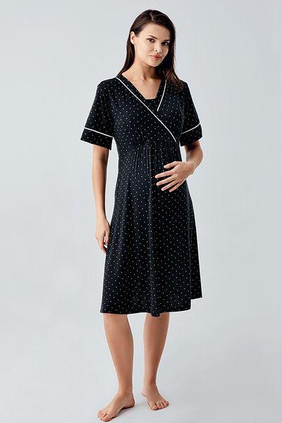 Artış Polka Dot Short Sleeve Lycra Viscose Maternity Nightgown 14120