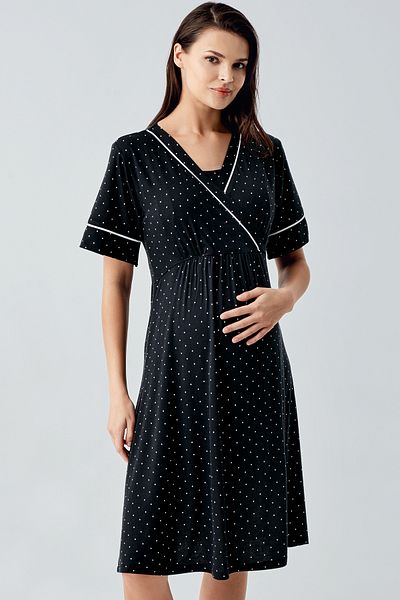 Artış Polka Dot Short Sleeve Lycra Viscose Maternity Nightgown 14120